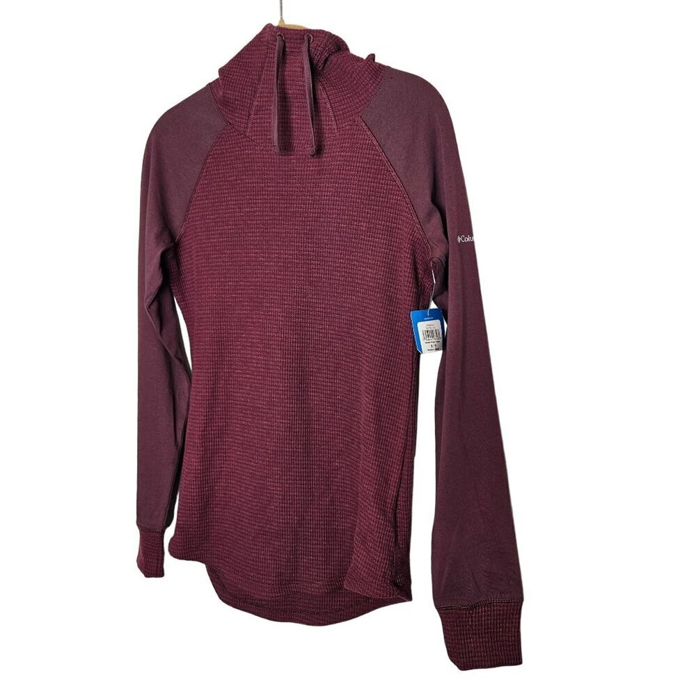 Columbia NWT Cascade Gorge Hoodie Waffle knit Maroon Stretchy Long Sleeve sz S